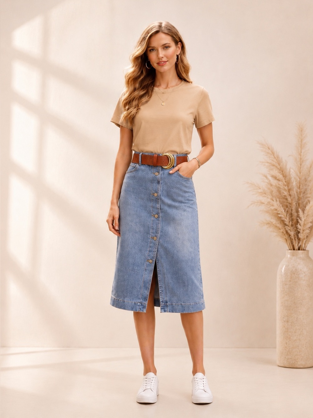 One 5 One Denim Midi Skirt, size medium. - Picture 2 of 11